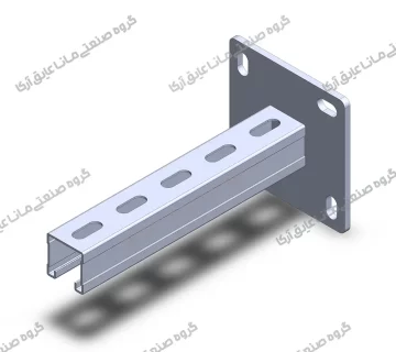 تصویر یک براکت چهار سوراخ فلزی نصب‌شده بر روی دیوار