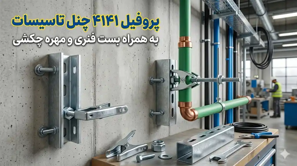 پروفیل ۴۱۴۱ چنل تاسیسات به همراه بست فنری و مهره چکشی