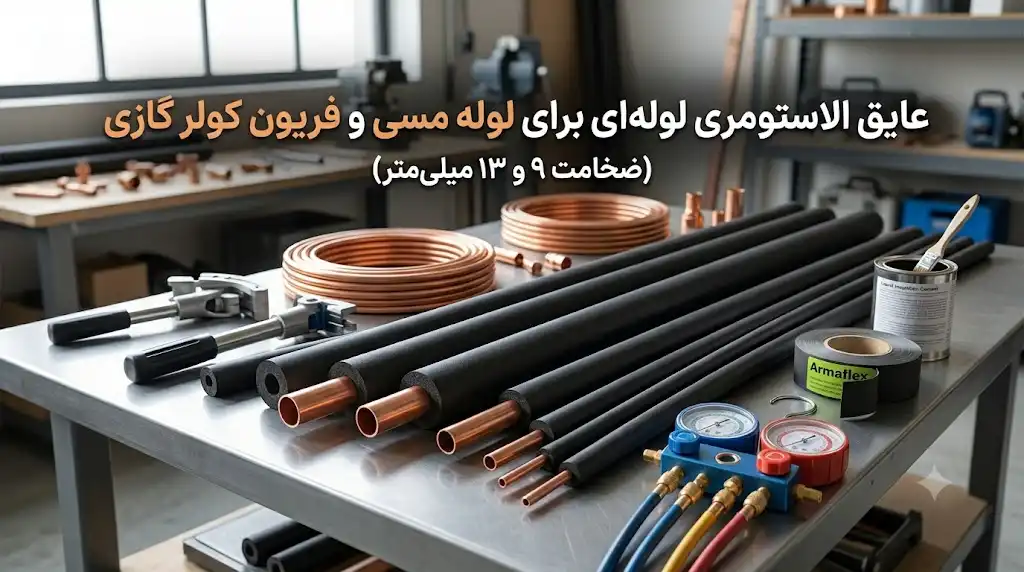 عایق الاستومری لوله‌ای برای لوله مسی و فریون کولر گازی (ضخامت ۹ و ۱۳ میلی‌متر)